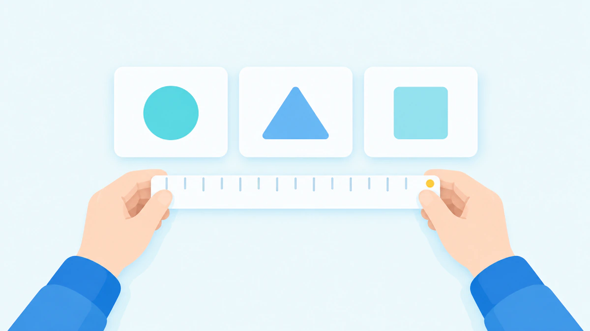 3つの道具を比べる前に、物差しを用意する手元のイラスト